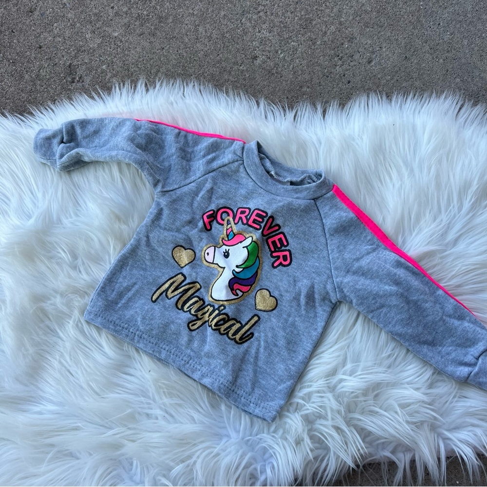 Diva Gray and Pink Unicorn Forever Magical Long Sleeve Top
